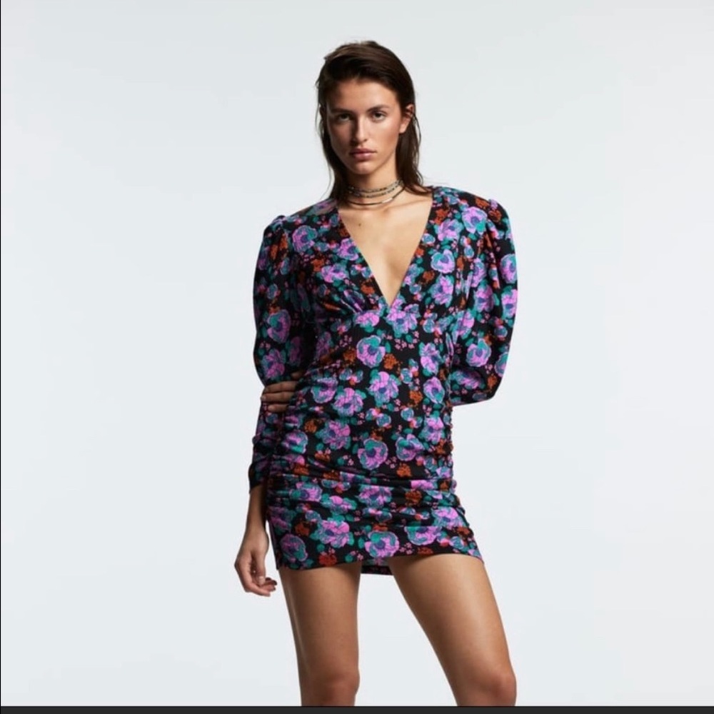 ZARA  FLORAL PRINT DRAPED DRESS PINK | 4437/326 M